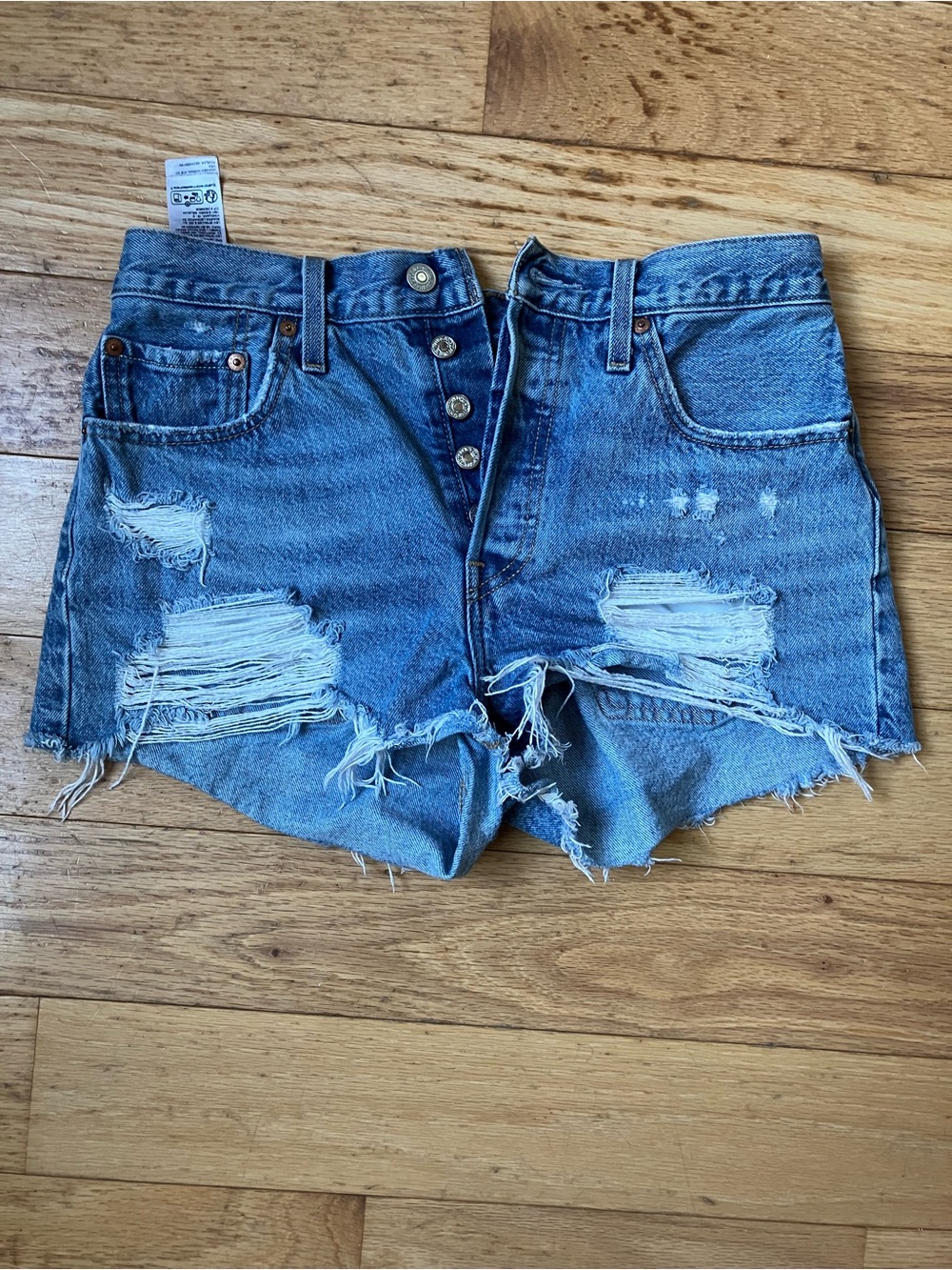 High-Rise Distressed Denim Button-Fly Shorts